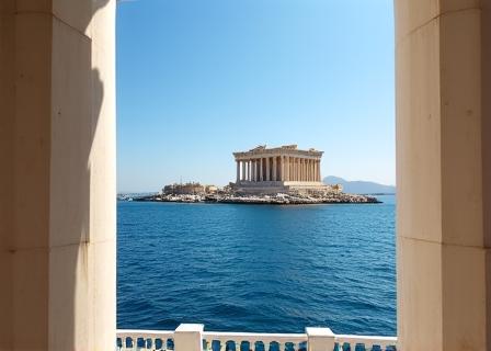Partenone ad Atene visto dal mare