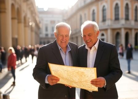 Coppia di senior felice in viaggio culturale